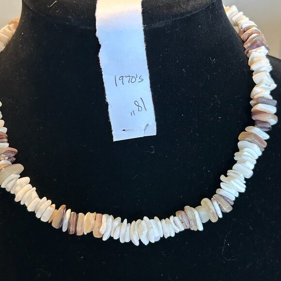18" Puka Shell Necklace, White, Tan - Picture 2 of 5